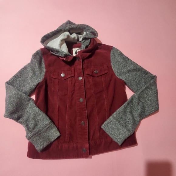 Vintage Y2k 2000s 00s Mudd Burgandy Corduroy Vest Jacket Hoodie - Picture 1 of 9